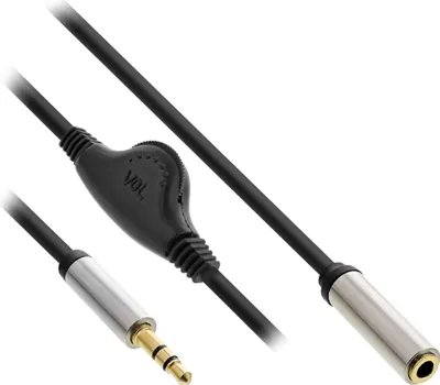 Zdjęcie produktu dla InLine® 99253B Smukły kabel audio jack 3,5 mm ST / BU, z regulacją głośności, 0,25 m