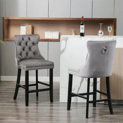 Immagine prodotto di Sgabelli da bar - Sedie da bar - Sgabelli - Sedute - Sgabelli alti - Set da 2 - Grigio velluto - Altezza regolabile