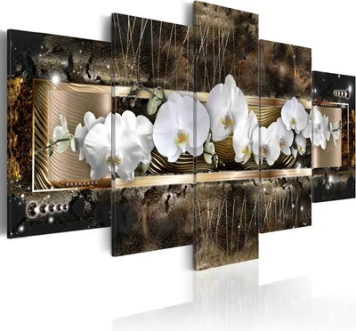 Produktbild von Modernes Wandbild b-A-0030-b-o (150x75) - 5 Teilig Bilder Fotografie auf Vlies Leinwand Foto Bild Dekoration Wand Bilder Kunstdruck Blumen Orchidee