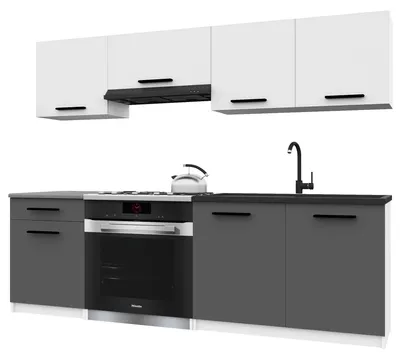 Produktbild von Belini Moderne Küchenzeile Küchenblock ITALIA 1 - Küchenmöbel 180cm Weiß-Grau Matt - Einbauküche mit Hängeschränke, Unterschränke & Arbeitsplatten