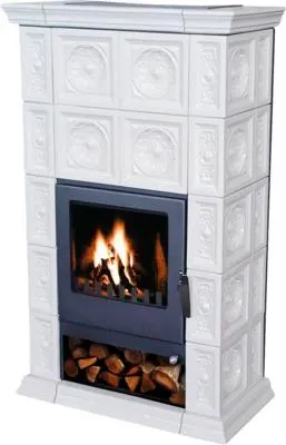 Produktbild von Kaminofen Kachelofen DOMOFIRE Verona Keramik weiß knochenfarbe 8 kW