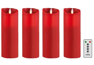 Produktbild von 4er Set Sompex Flame LED Echtwachskerzen 23cm rot mit Fernbedienung Adventskranz