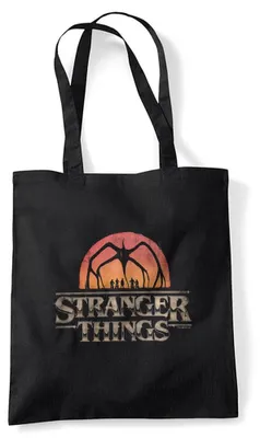 Zdjęcie produktu dla Torba wielokrotnego użytku z logo serialu "Stranger Things" przedstawiającego zachód słońca, kolor: czarny