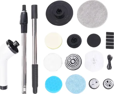 Produktbild von Kabelloser Reinigungsbürstenschrubber IPX7 Wasserdichter Badreiniger mit 9 austauschbaren Köpfen und Teleskopgriff