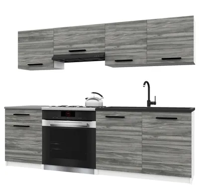 Produktbild von Belini Moderne Küchenzeile Küchenblock ITALIA 1 - Küchenmöbel 180cm Grau Glamour - Einbauküche mit Hängeschränke, Unterschränke & Arbeitsplatten