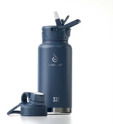 Immagine prodotto di Borraccia termica in acciaio inossidabile, 950 ml, blu navy, a doppia parete, a tenuta stagna, con tappo a vite