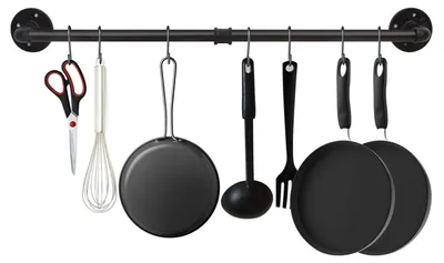 Produktbild von Industrielles Küchenregal - Rohrdesign mit 15 Haken - Schwarz