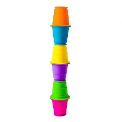 A stack of colorful cups.