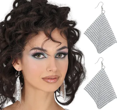 Productafbeelding van Disco Glam jaren '70 oorbellen, sprankelend, glamoureus, carnaval, feest, retro, dans, elegant, glanzend, glinsterend accessoire, glanzende silhouet, elegant detail, kleur: zilver