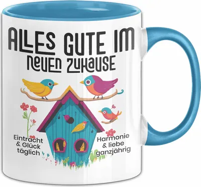 Produktbild von Einzugsgeschenke Wohnung Tasse Neue Nachbarn Geschenkidee Zum Einzug Spruch Kaffee-Tasse Einweihungsgeschnek Alles Gute Im Neuen Zuhause (Blau)
