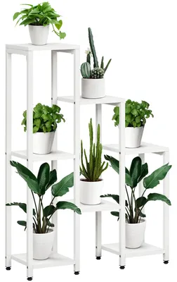 Productafbeelding van Bloemenstandaard, plantenstandaard, 7 etages, voor binnen en buiten, staal, wit, 65 x 23 x 94,5 cm