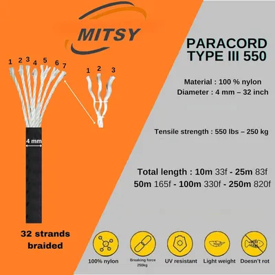 Produktbild von Paracord 4mm 10,25,50,100,250 meter, Farbe:Blau, Länge:100 Meter