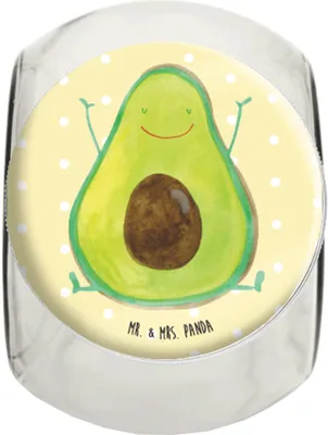 Produktbild von Mr. & Mrs. Panda Bonboniere Avocado Glücklich XL 2000ml - Gelb Pastell - Geschenk, Juhuu, glasbehälter, keksdose glas, Freude, Chaos, Vorratsbehälter, Vorratsdose