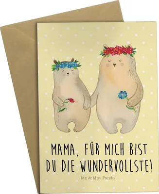 Produktbild von Mr. & Mrs. Panda babykarte Bären mit Blumenkranz - Gelb Pastell - Geschenk, osterkarten, Muttertag, Mutter, einladungskarten, Klappkarte, Grußkarten, hochzeitskarten
