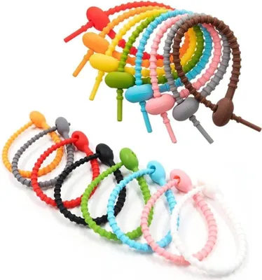 Produktbild von 30 Stück Bunte Silikon-Kabelbinder mit Taschenclip-Verschluss - Zufällige Farben