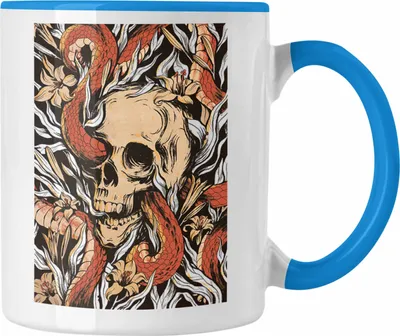 Produktbild von Trendation - Totenkopf Tasse Kaffee Frauen Mädchen Männer Tattoo Geschenk Damen Idee Grafik (Blau)