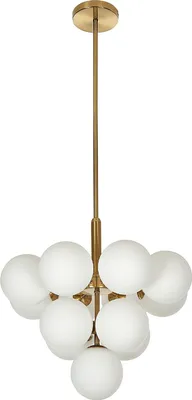 Produktbild von BELIANI Hängelampe Messing Metall 100 cm 13-Licht Glühbirne Beleuchtung Weiß Glas Kugel Schirme Glam Leuchte