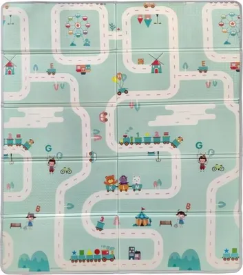 Image de Tapis d'éveil réversible TINEO, 150 x 180 cm, Double Face Animaux et Circuit Voitures, Mousse Dense, Pliable, Sac de Rangement Inclus