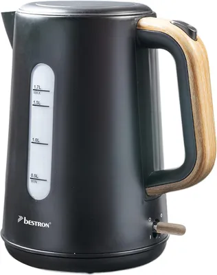 Produktbild von Kabelloser Wasserkocher 1,7 L, 2200 W, Black‑&‑Wood Design, 360° drehbare Basis, Kochstopp‑Automatik & Trockenlaufschutz