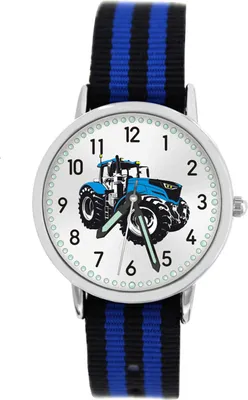 Produktbild von Armbanduhr Jungen analog Trecker blau Traktor Kinderuhr wasserdicht schwarz-blau