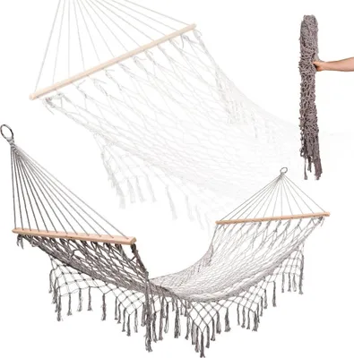 Produktbild von Gartenhängematte Boho Mesh Quaste 200cm grau