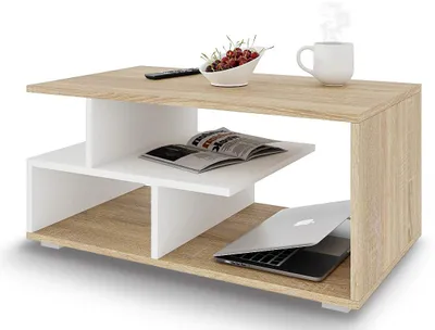 Produktbild von Meble Pitus Couchtisch ST10 90x50 cm mit Stauraum – Sonoma Eiche/Weiß