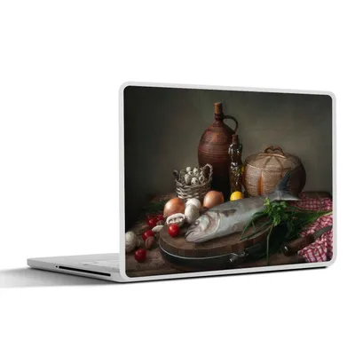 Produktbild von MuchoWow® Laptop Aufkleber Sticker Cover Rustikal - Fisch - Stilleben - Gemüse - Kräuter 30x22 cm - Laptop-Sticker