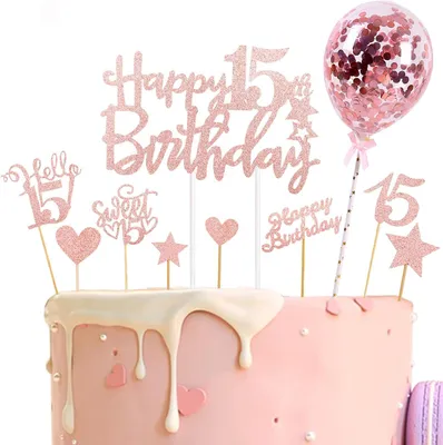 Produktbild von Kuchenverzierungen für den 15. Geburtstag – Set mit 9 Stück – für Jungen und Mädchen
