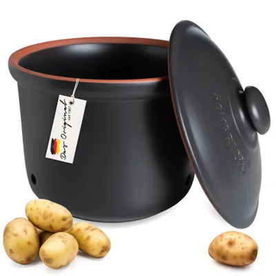 Produktbild von Römertopf MAXI PLUS Kartoffelaufbewahrungsbox, Keramik, Schwarz, 5,5 Liter – Atmungsaktiver Ton für ideale Luftzirkulation & längere Frische, schützt vor Licht