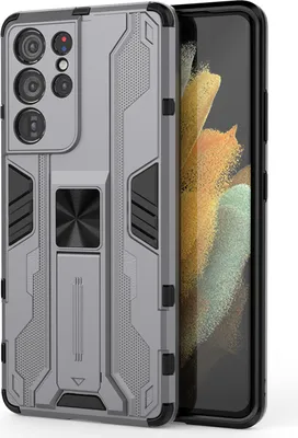Produktbild von Galaxy S21 Ultra 5G Hülle, Dual Layer PC TPU Bumper Stoßfest Ständer Schutzhülle für Samsung Galaxy S21 Ultra 5G Grau