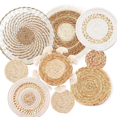 Produktbild von Wandkörbe Boho 9 Stück, Handgefertigt aus Seegras und Rattan, Runde Ökologische Wanddeko für Wohnzimmer, Schlafzimmer, Küche