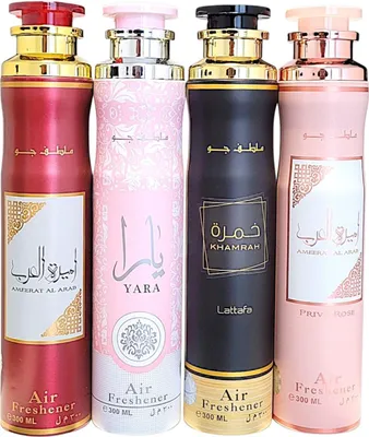 Produktbild von Lattafa Raumduft Set Lufterfrischer Khamrah, Yara, Ameerat Al Arab, Prive Rose, 4x300ml=1200ml