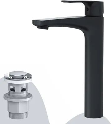 Produktbild von AM.PM Waschtischarmatur Hoch Schwarz Wasserhahn Bad Waschbecken Armatur Einhebelmischer Badarmatur Mischbatterie für Badezimmer Aufsatzwaschbecken