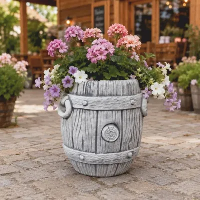 Image de Pot de jardin Casa Padrino, forme de pot, gris, hauteur 38 cm - Pot rond pour plantes - Décoration pour jardin et terrasse