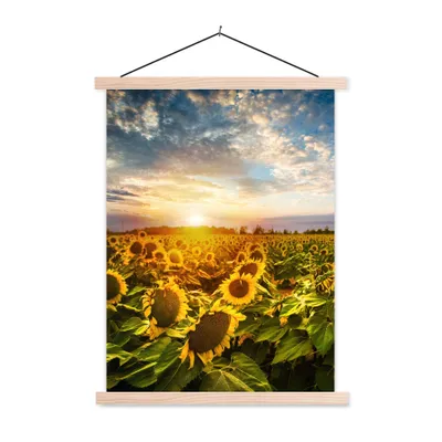 Produktbild von MuchoWow® Textilposter Blumen - Sonnenblume - Himmel 40x53 cm mit holzfarbenen Rahmen - Schlafzimmer