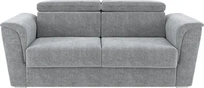 Produktbild von 3-Sitzer-Schlafsofa mit Express-Ausklappmechanismus und grauem Bezug – Liegefläche mit breiten Lattenrosten (140 cm) – 22 cm dicke Matratze mit Memory-Effekt – RIZORA