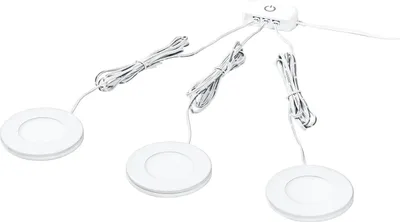 Produktbild von LEDVANCE Unterschrankleuchte 75MM 830LEDV, 8,5W, 3x230lm, rundes Design und warmweißes Licht (3000K), Set aus drei Unterschrankleuchten mit integriertem LED-Modul, Schutzklasse IP20