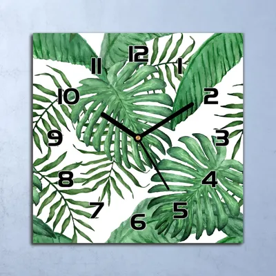 Produktbild von Wanduhr Echt-Glas-Küchenuhr Palmblätter Exotisch Quarz 30x30 Deko Bilder