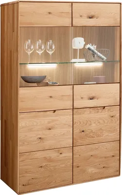 Produktbild von Highboard - 100 x 145 cm - 2 Türen - Glas - Wildeiche massiv geölt
