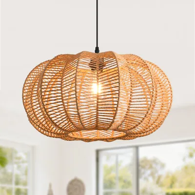 Image de Suspension Parrot Uncle en fil de papier, abat-jour en fil de papier naturel, culot E27, diamètre 50 cm, pour salon ou salle à manger de style bohème (ampoule non fournie)