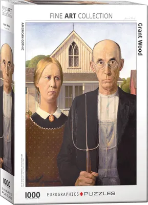 Produktbild von 1000 Teile Puzzle - Puzzle - Grant Wood - American Gothic + Puzzle Alu Rahmen für 1000er