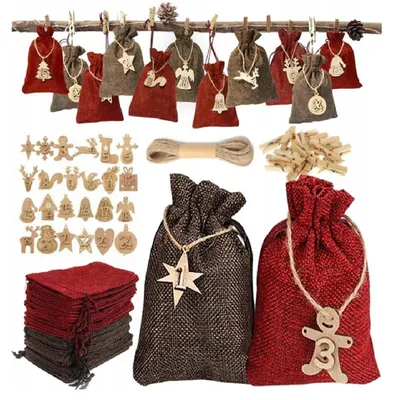 Produktbild von DIY-Adventskalender mit Jutebeuteln und Holzanhängern