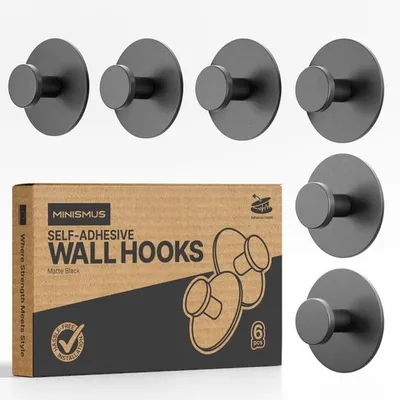 Produktbild von Minismus Handtuchhaken Set 6er, selbstklebend, bis 5 kg, Schwarz