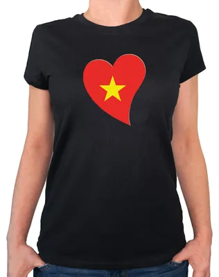 Produktbild von Huuraa Damen T-Shirt Vietnam Flagge Herz XS Black Bio Baumwolle Fairtrade Damenshirt Geschenkidee