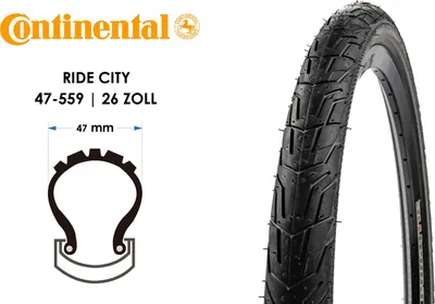 Produktbild von 26 Zoll Fahrrad Reifen Continental Ride City 26x1.75 Tire Mantel 47-559 Reflex