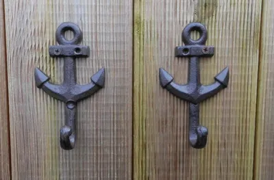Produktbild von Haken-Set 2er Set Haken Anker Wandhaken Gusseisen massiv braun