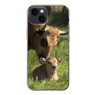 Produktbild von MuchoWow® Handyhülle Schutzhülle Hülle für iPhone 13 mini Kuh - Gras - Horn - Kalb Silikon Softcase Handy Hülle - Softcase