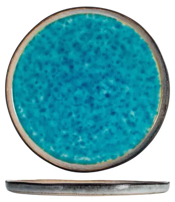 Image de H&h set de 6 assiettes plates Teide en grès bleu cm 27