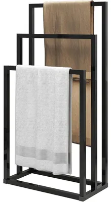 Immagine prodotto di Portasciugamani da pavimento, con 3 ripiani, colore nero, dimensioni 45x86x22 cm