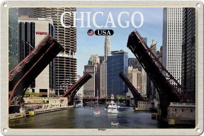 Produktbild von Blechschild Reise 30x20cm Chicago USA Bridges Brücken Fluss